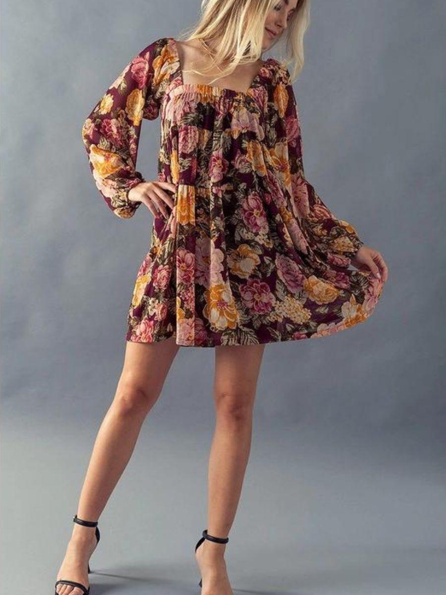 Fall in Love Floral Babydoll Dress-Women's Dresses-Shop Z & Joxa