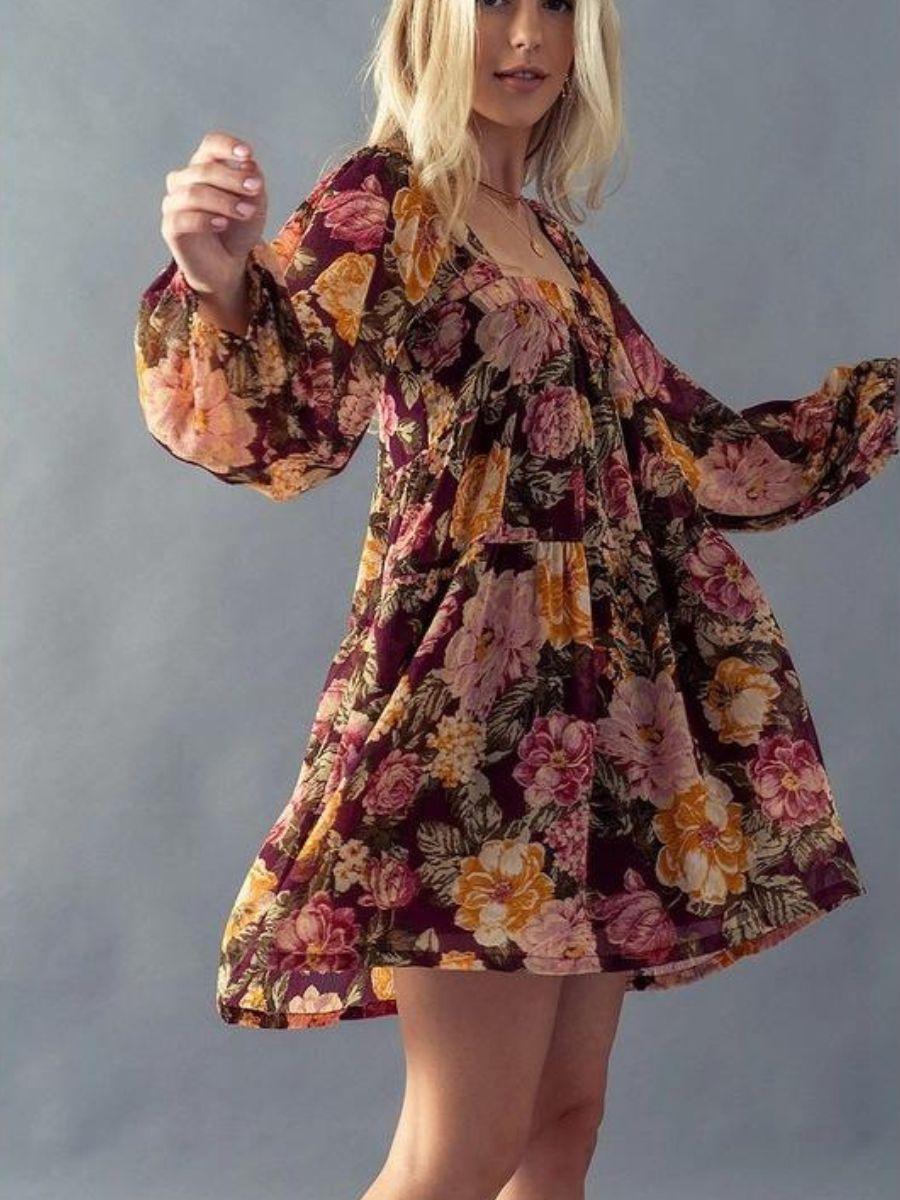 Fall in Love Floral Babydoll Dress-Women's Dresses-Shop Z & Joxa