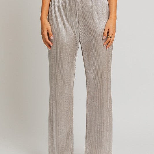 Fashion Me Up Metallic Silver Ribbed Pants-Women's Clothing-Shop Z & Joxa