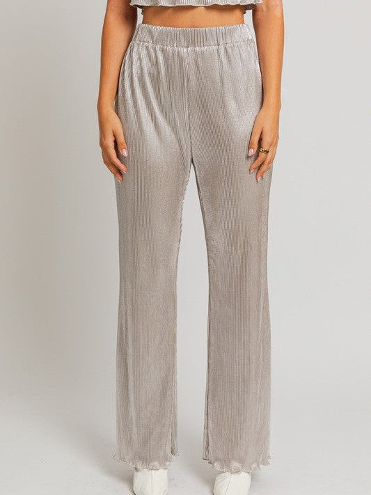 Fashion Me Up Metallic Silver Ribbed Pants-Women's Clothing-Shop Z & Joxa