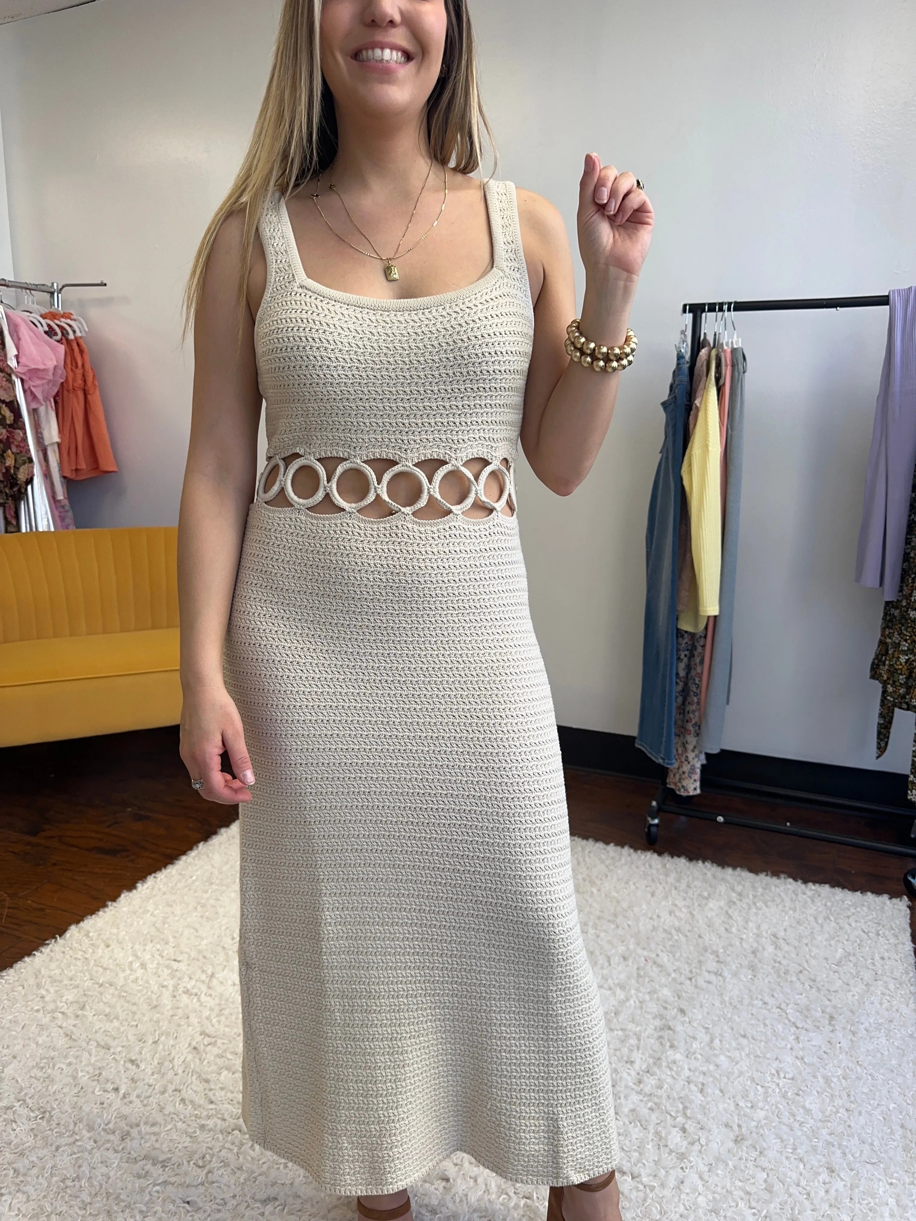 Fashion is an Attitude Square Neck Sleeveless Crochet Midi Dress-Women's Dresses-Shop Z & Joxa