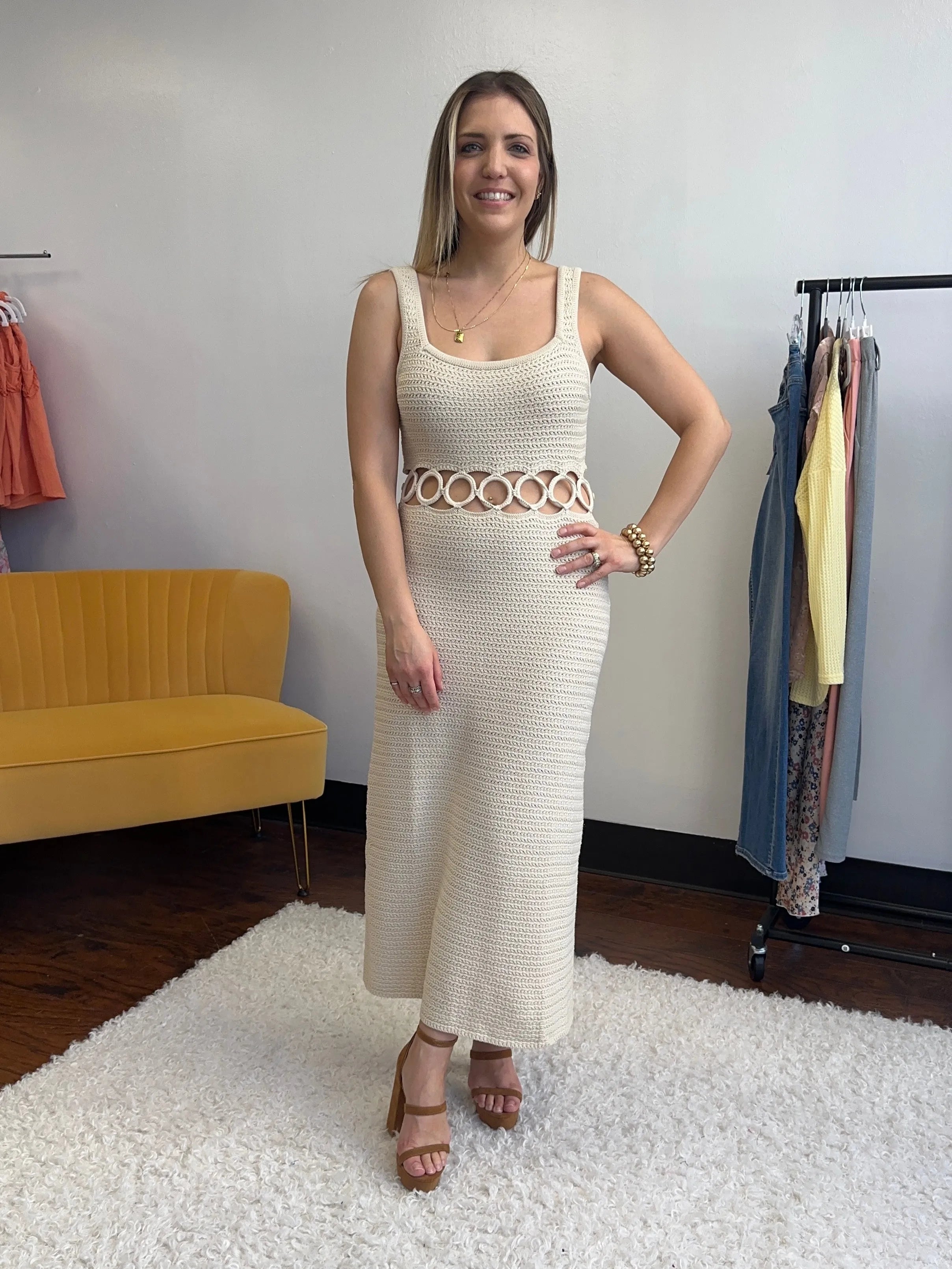 Fashion is an Attitude Square Neck Sleeveless Crochet Midi Dress-Women's Dresses-Shop Z & Joxa