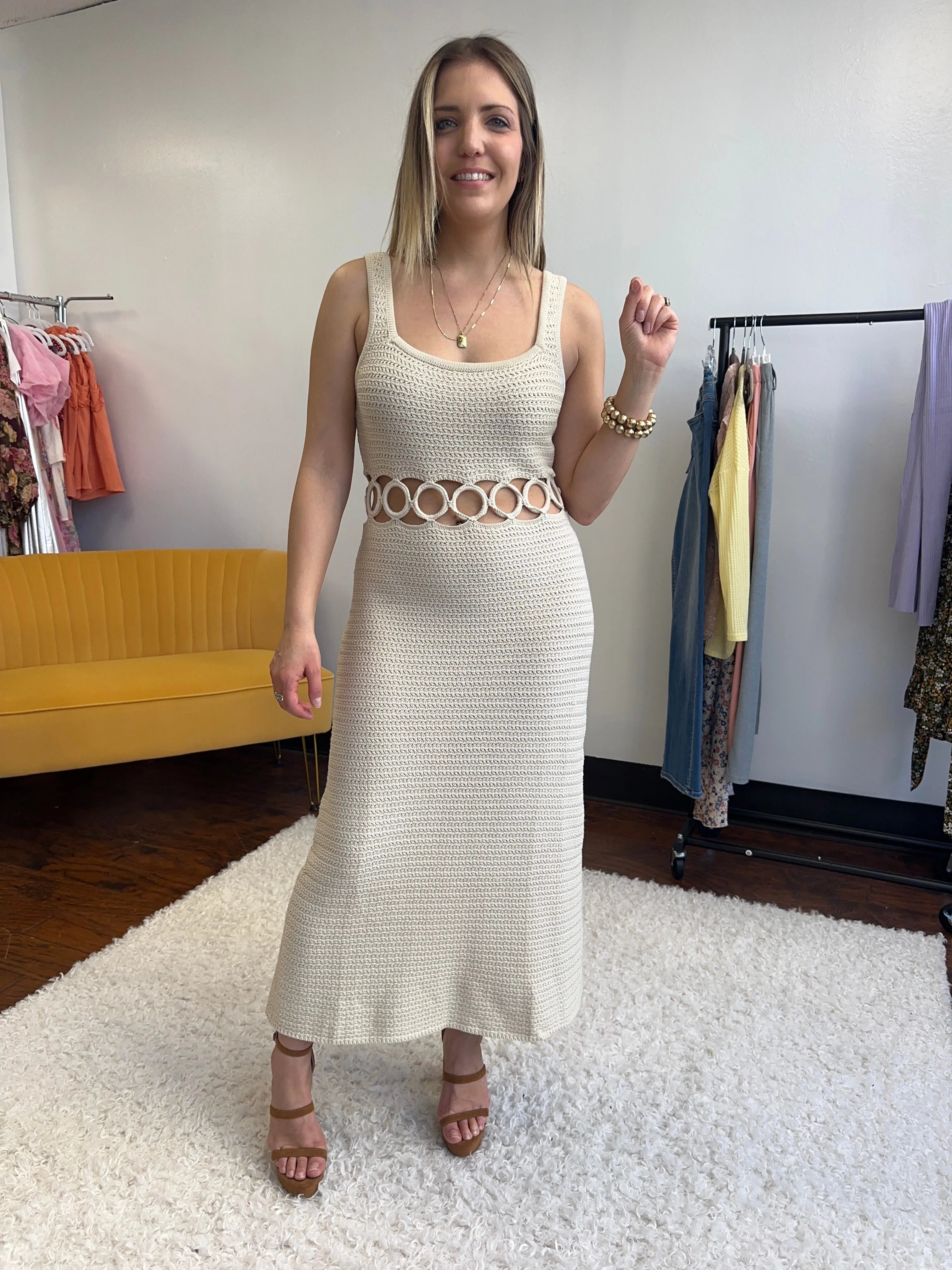 Fashion is an Attitude Square Neck Sleeveless Crochet Midi Dress-Women's Dresses-Shop Z & Joxa