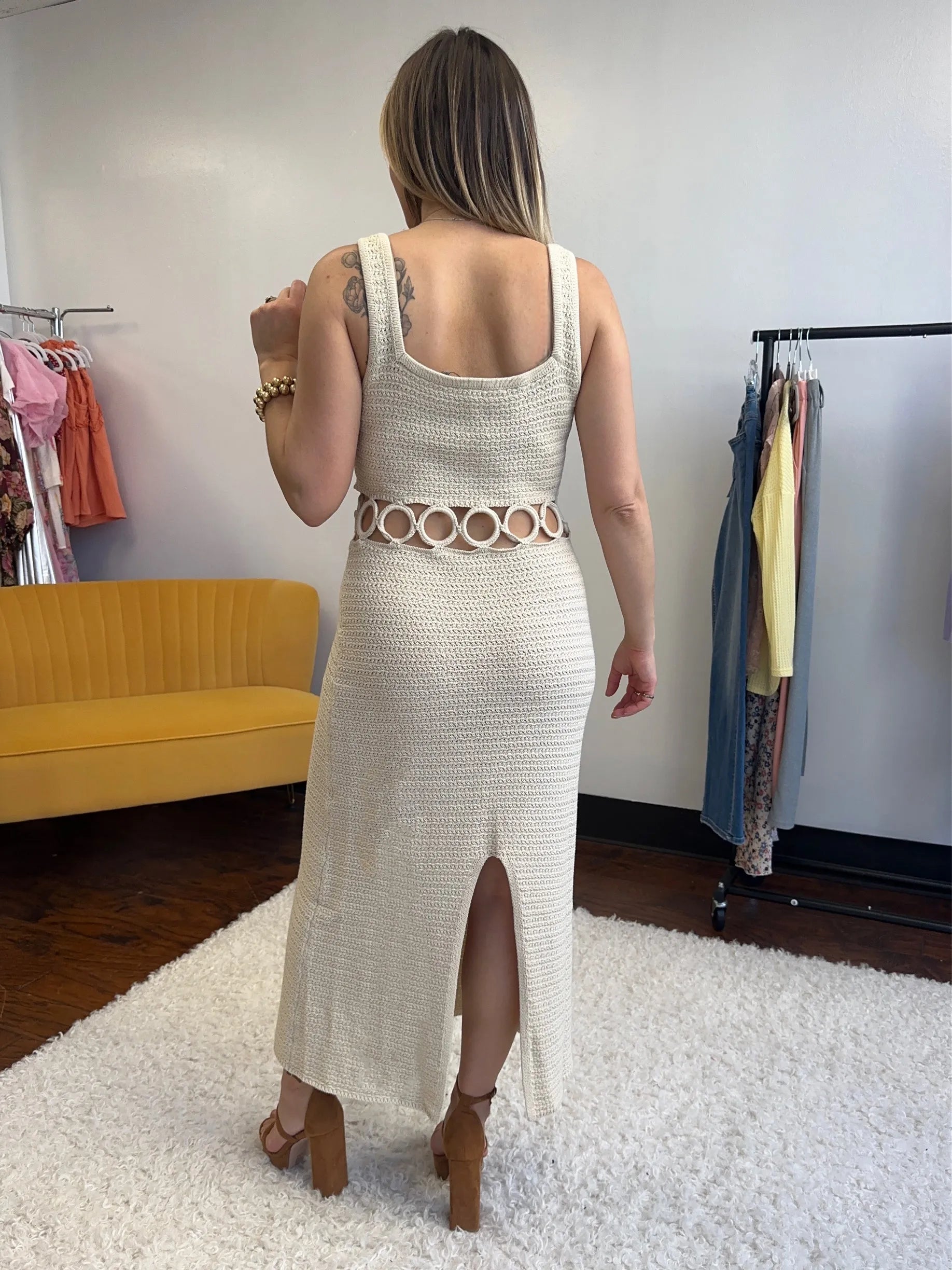 Fashion is an Attitude Square Neck Sleeveless Crochet Midi Dress-Women's Dresses-Shop Z & Joxa
