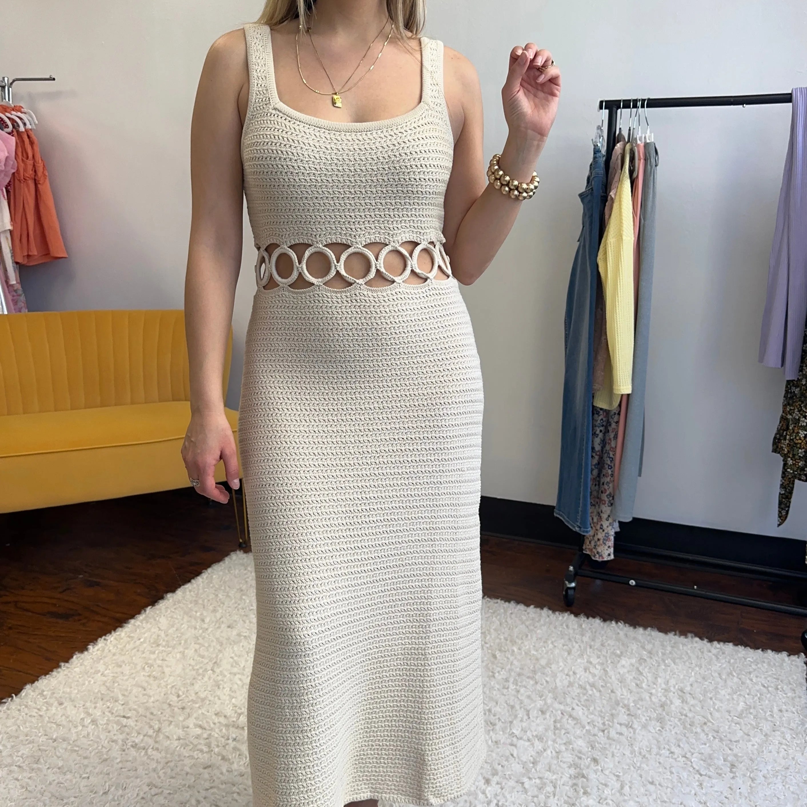 Fashion is an Attitude Square Neck Sleeveless Crochet Midi Dress-Women's Dresses-Shop Z & Joxa