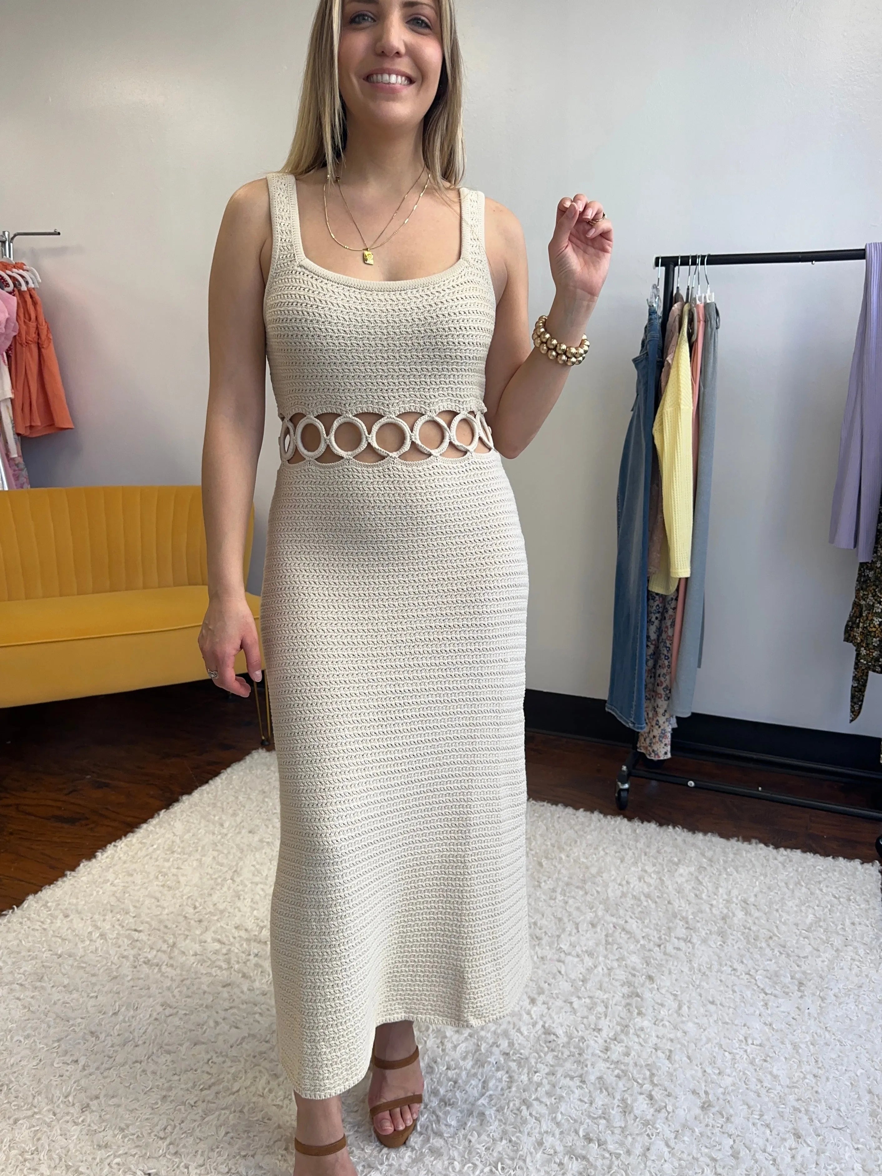 Fashion is an Attitude Square Neck Sleeveless Crochet Midi Dress-Women's Dresses-Shop Z & Joxa