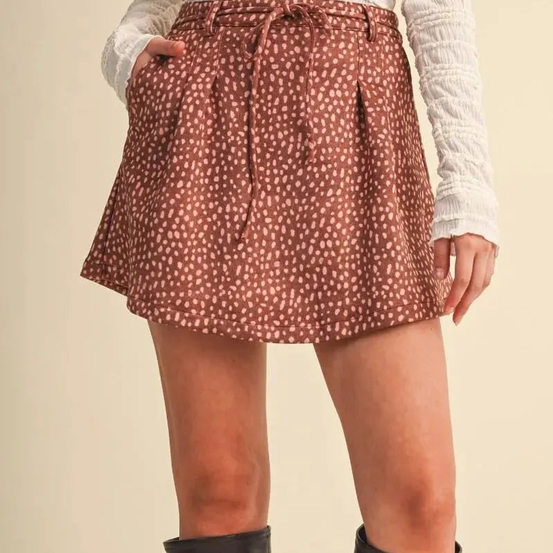 Fawn Over Me Amber Fawn Print Tie Waist Skort-Women's Skirts & Skorts-Shop Z & Joxa