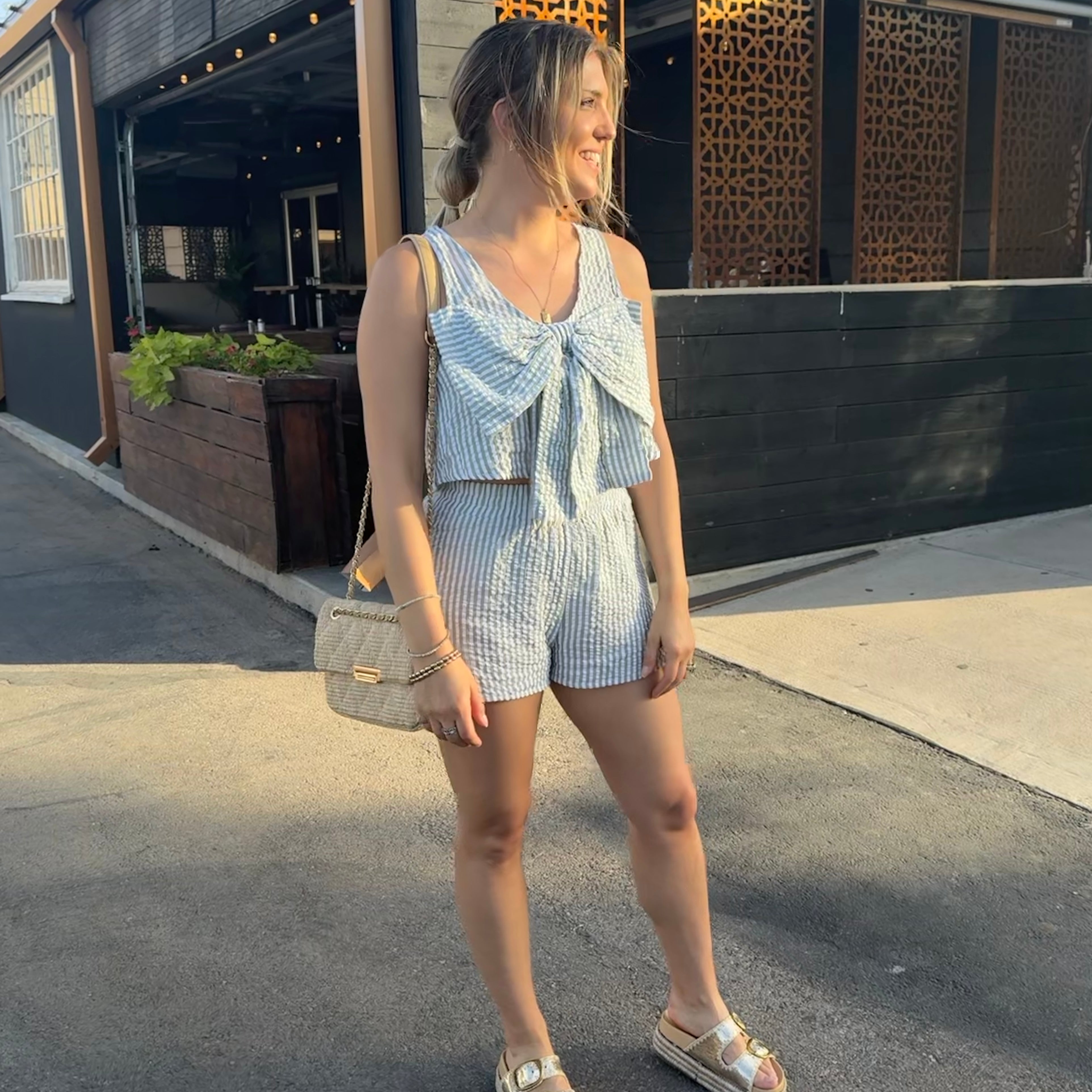 Feeling Cute Striped Set with Bow Top and Matching Shorts-Women's Sets-Shop Z & Joxa