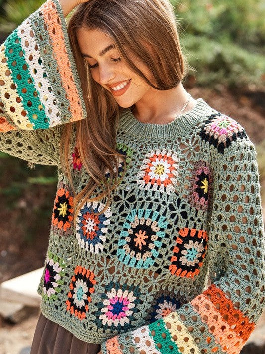 Flared Sleeve Crop Crochet Sweater – Litlookz Studio