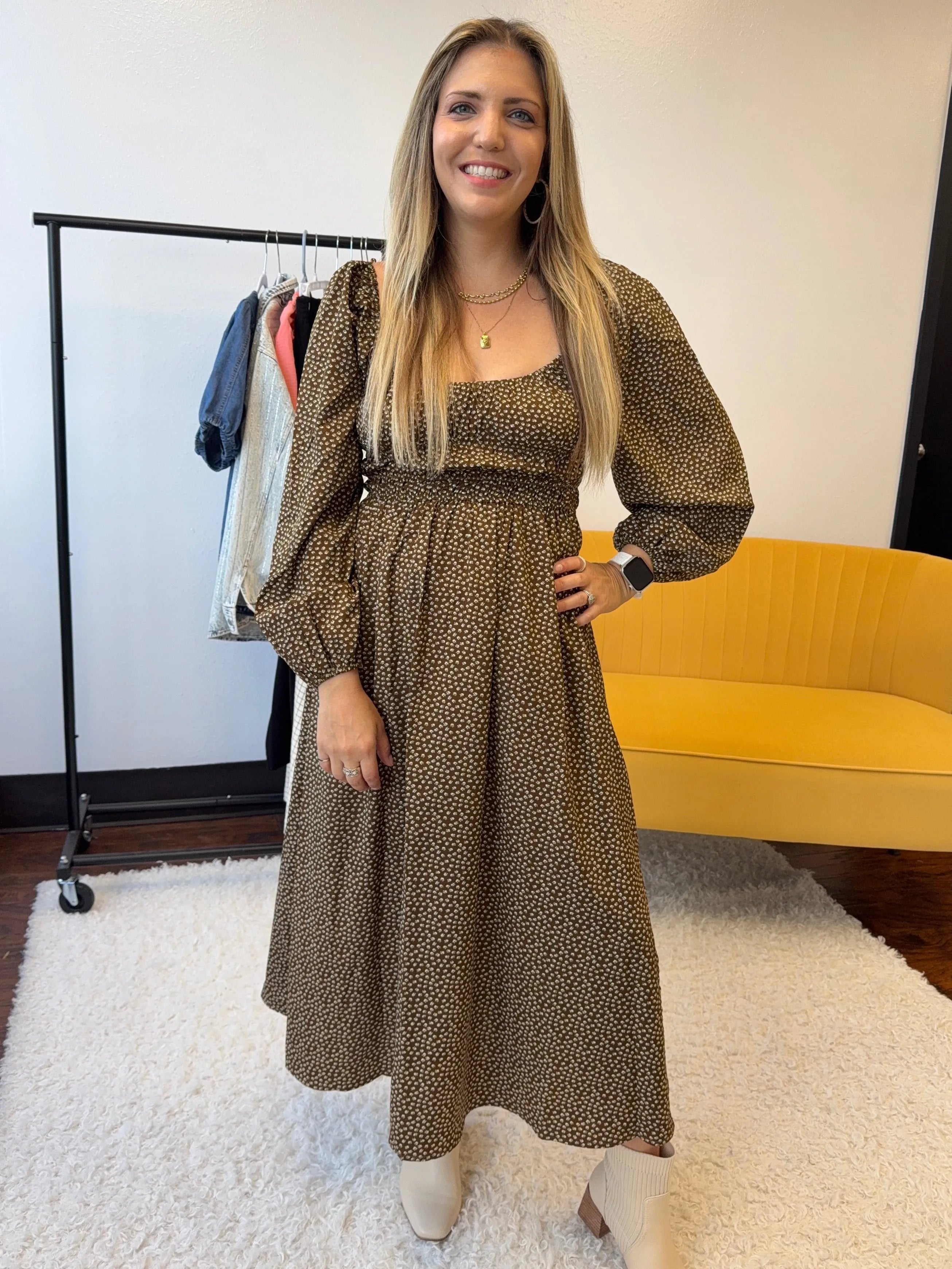 Free Reign Vintage Floral Dress with Puff Sleeves-Women's Dresses-Shop Z & Joxa