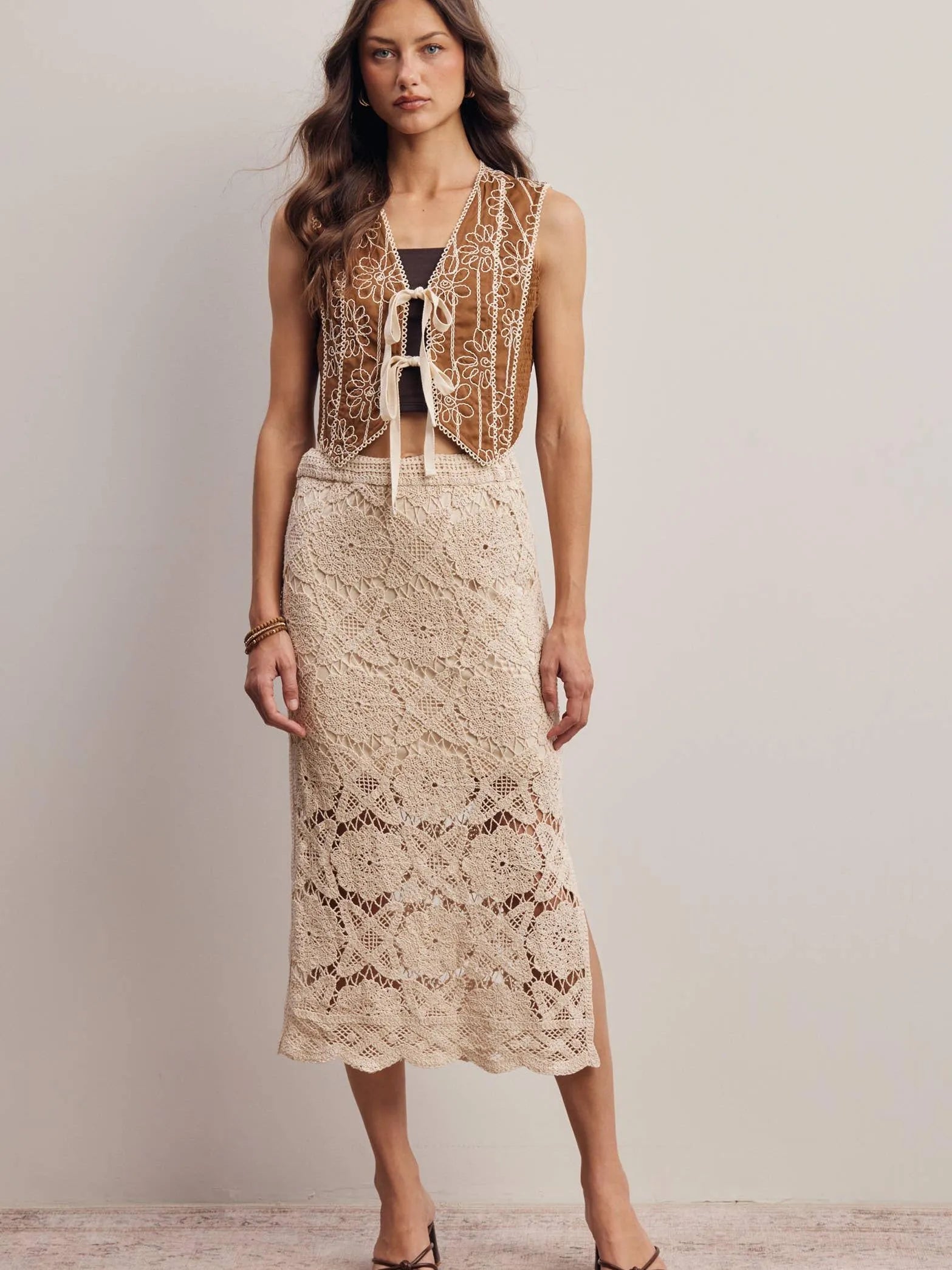 Free Spirit Natural Crochet Lace Midi Skirt-Women's Skirts & Skorts-Shop Z & Joxa
