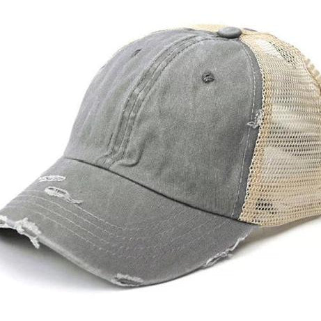 Aili's Corner Hot Mess Distressed Messy Bun Ball Hat