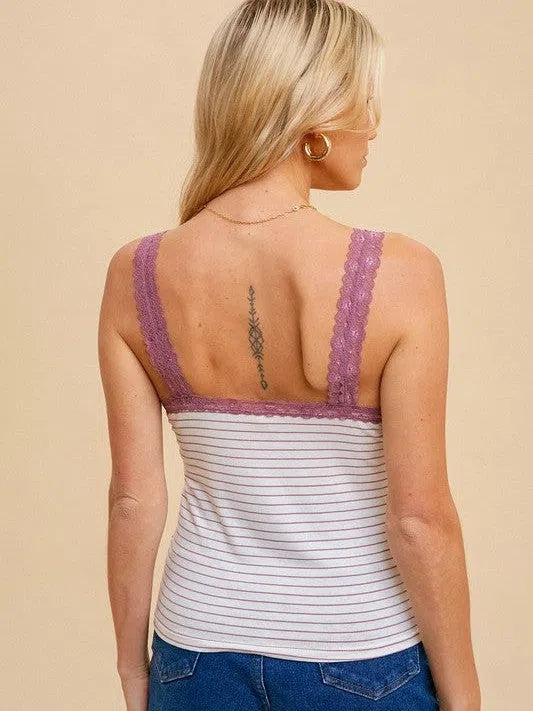 Get it Girl Lace Trimmed Striped Cami Tank Top-Women's Shirts & Tops-Shop Z & Joxa
