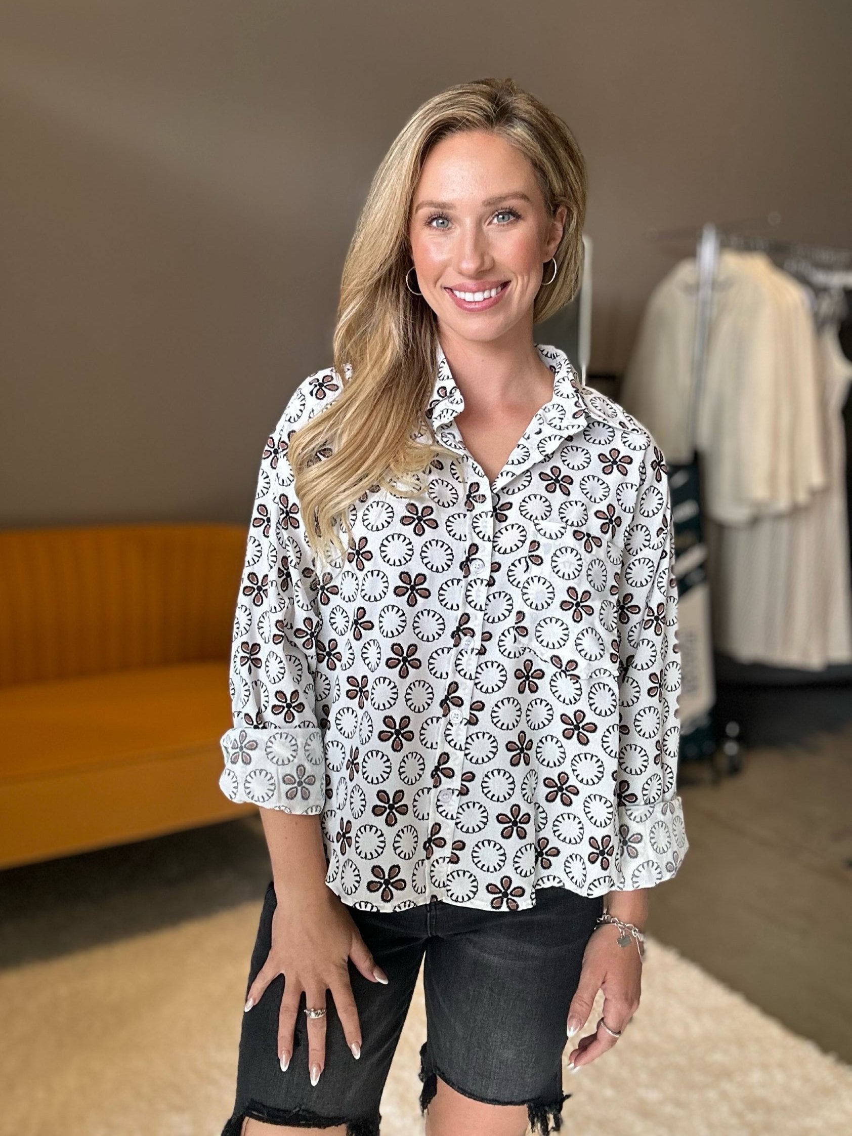 Give Me a Lil' Vintage Flair Cropped Button Shirt-Women's Shirts & Tops-Shop Z & Joxa