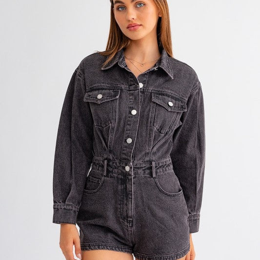 Go Free, Go lively, Go Denim Long Sleeve Romper-Women's Rompers-Shop Z & Joxa