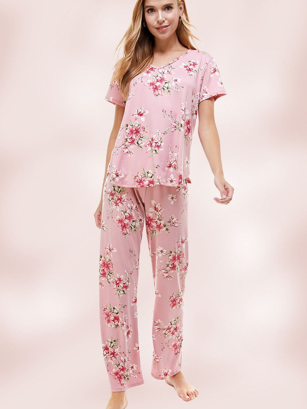 Good Morning Sunshine Pink Floral Pajama Set-Women's Clothing-Shop Z & Joxa