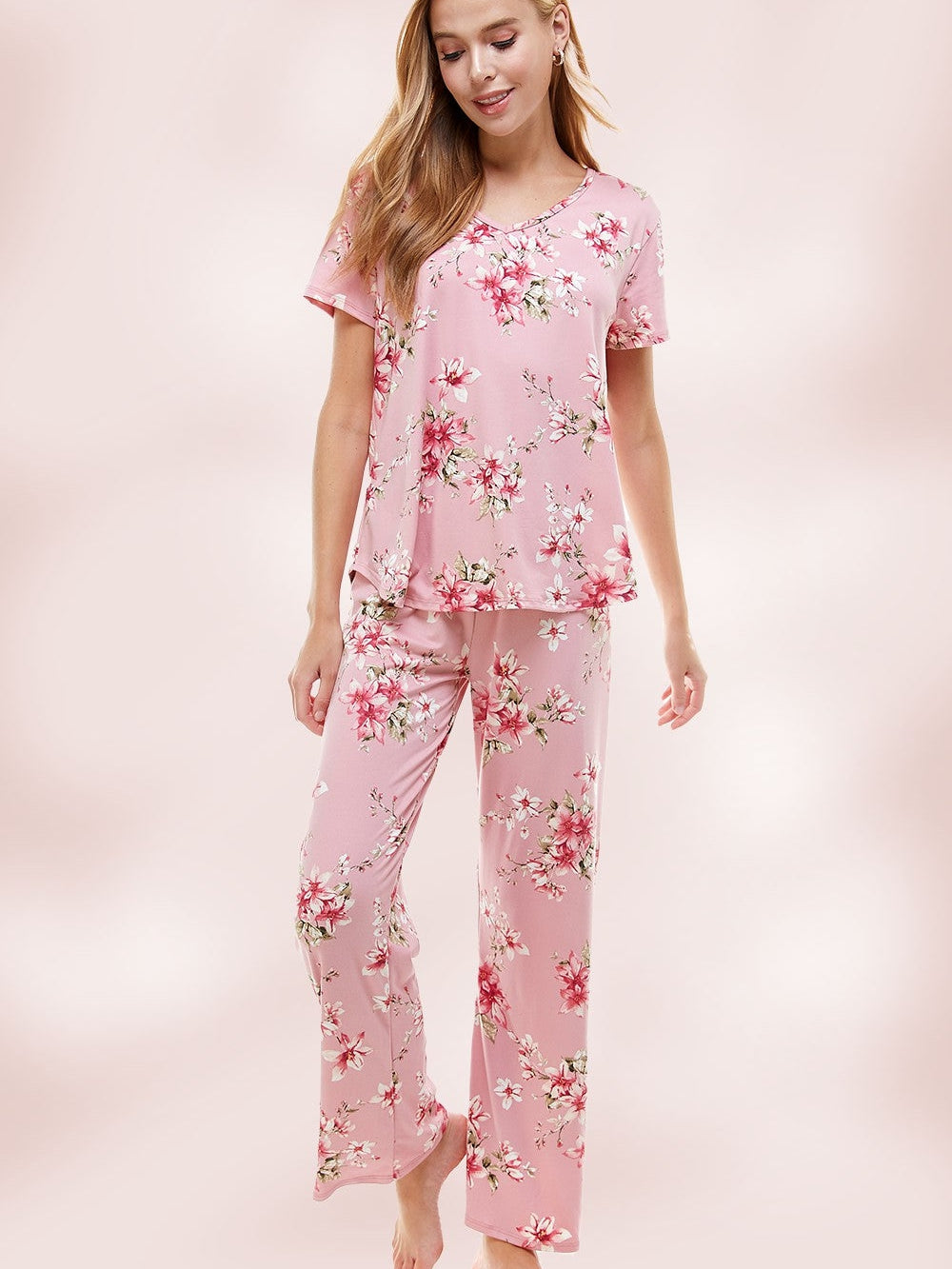 Good Morning Sunshine Pink Floral Pajama Set-Women's Clothing-Shop Z & Joxa