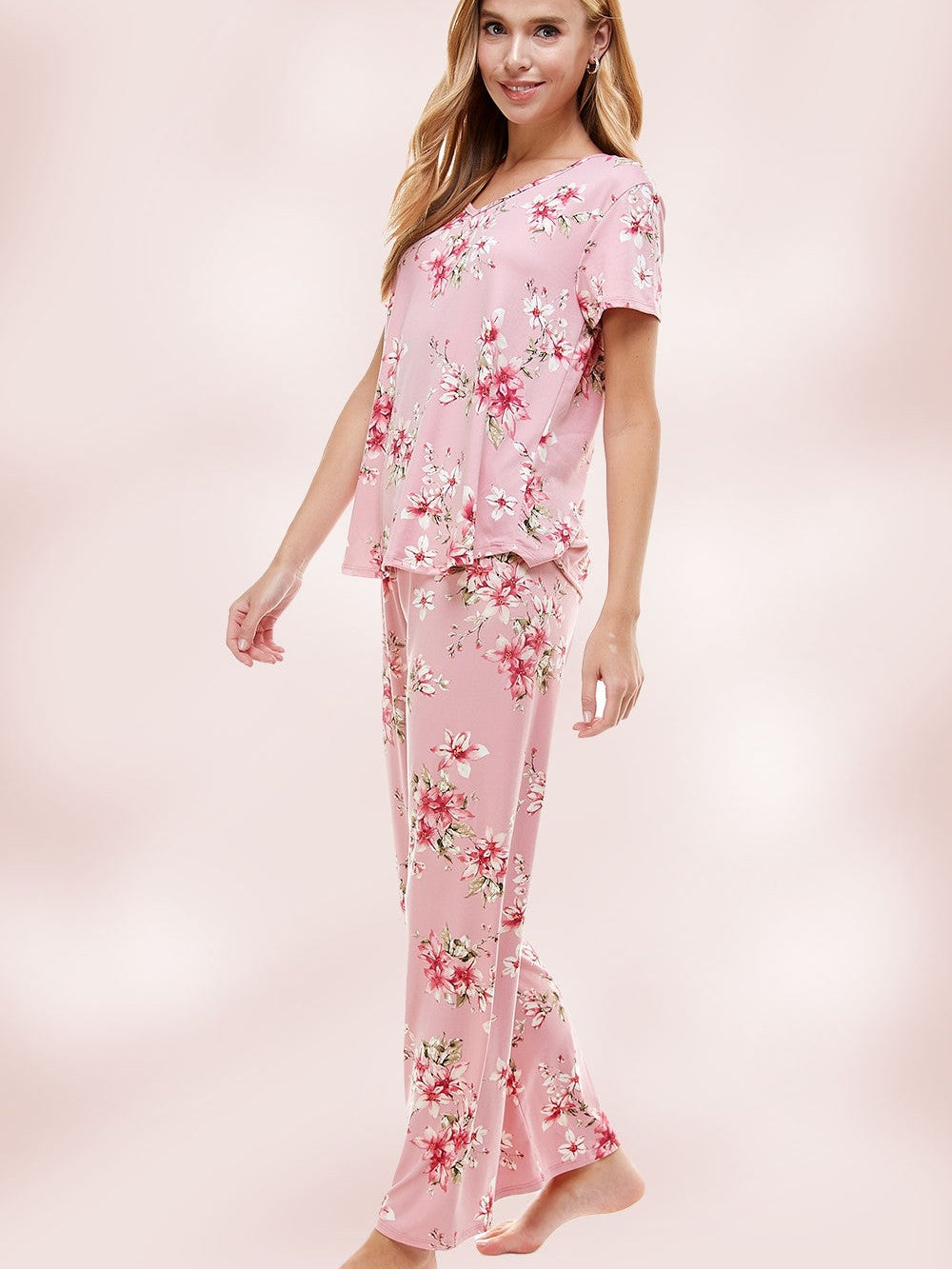 Good Morning Sunshine Pink Floral Pajama Set-Women's Clothing-Shop Z & Joxa