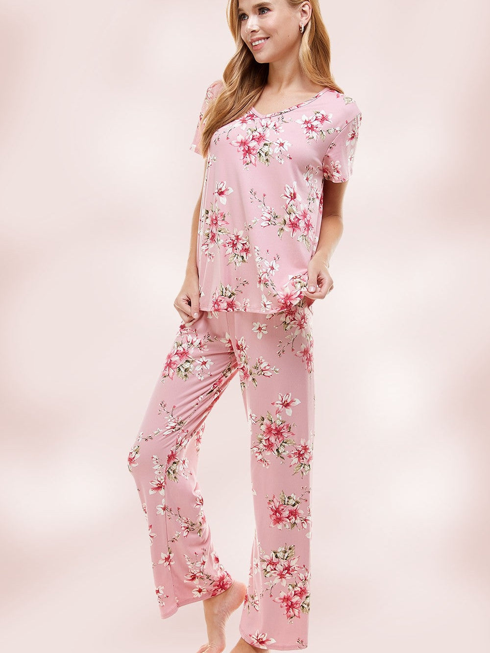 Good Morning Sunshine Pink Floral Pajama Set-Women's Clothing-Shop Z & Joxa