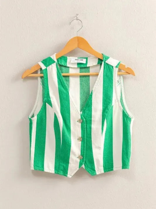 HYFVE Green Ivy Striped V-Neck Button Down Vest-Women's Shirts & Tops-Shop Z & Joxa