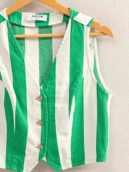 HYFVE Green Ivy Striped V-Neck Button Down Vest-Women's Shirts & Tops-Shop Z & Joxa