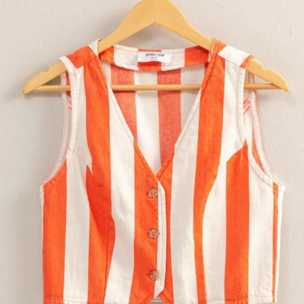 HYFVE Sunset Spice Striped V-Neck Button Down Vest-Women's Shirts & Tops-Shop Z & Joxa