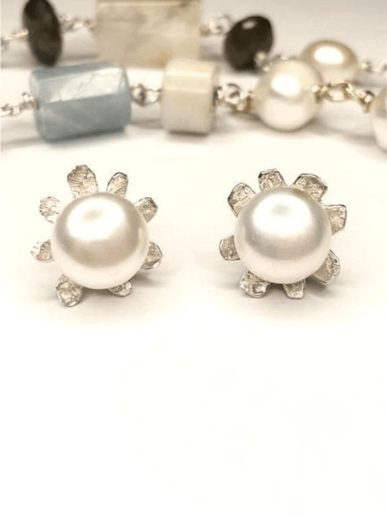 Handmade Genuine Mabe Pearl Stud Earrings-Women's Accessories-Shop Z & Joxa