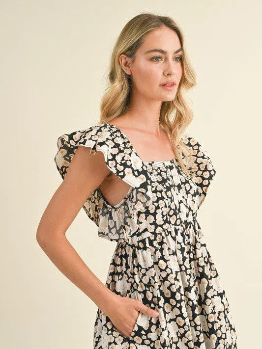 Her Vibe is Pretty Floral Ruffled Flutter Sleeve Mini Dress-Women's Dresses-Shop Z & Joxa