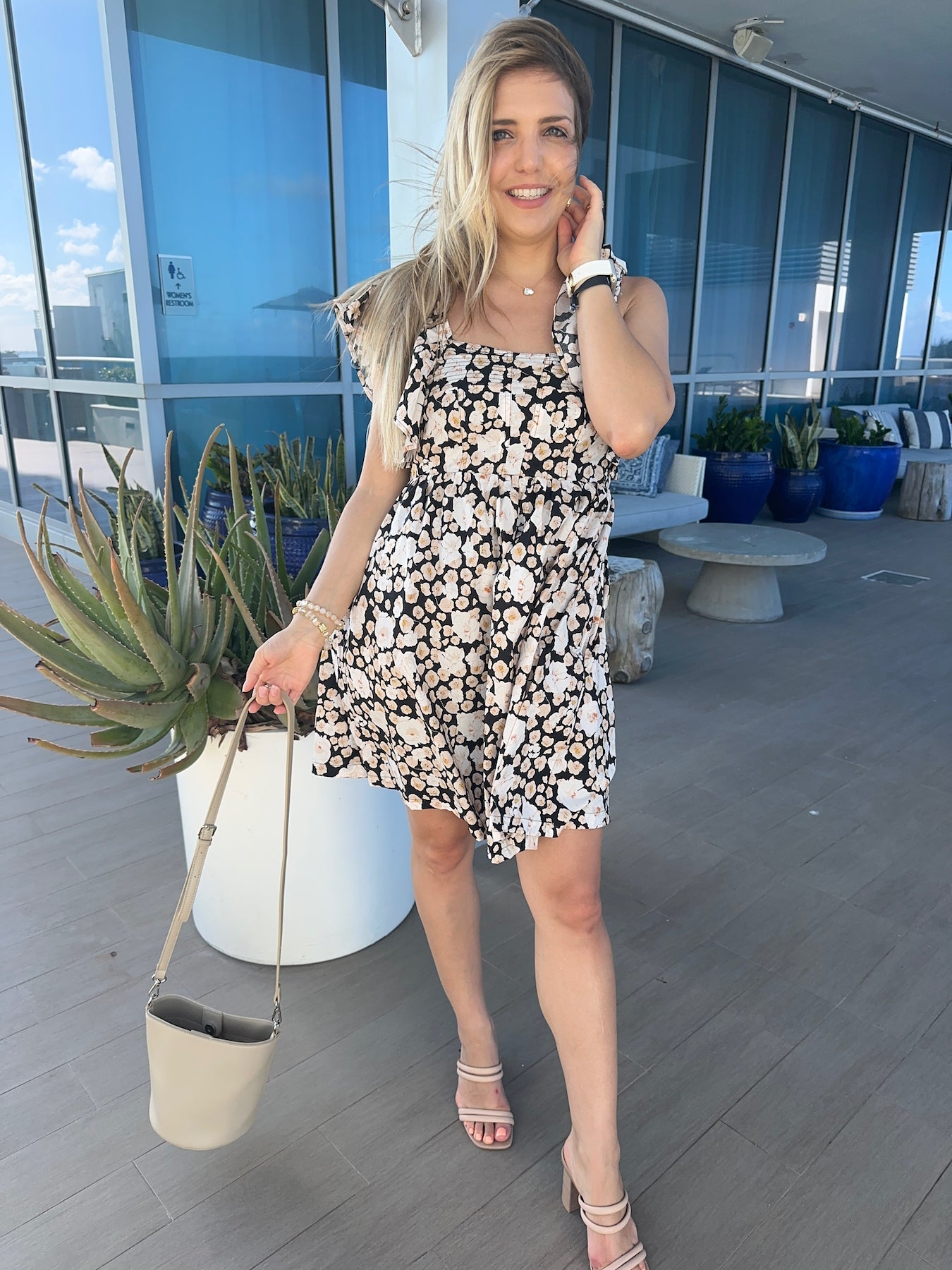 Her Vibe is Pretty Floral Ruffled Flutter Sleeve Mini Dress-Women's Dresses-Shop Z & Joxa