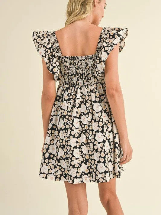 Her Vibe is Pretty Floral Ruffled Flutter Sleeve Mini Dress-Women's Dresses-Shop Z & Joxa