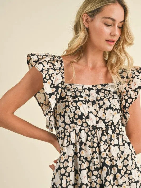 Her Vibe is Pretty Floral Ruffled Flutter Sleeve Mini Dress-Women's Dresses-Shop Z & Joxa