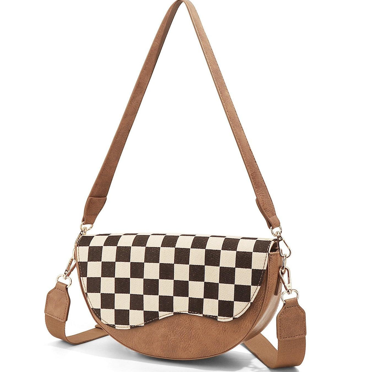 Checked & Chic Mixed Media Convertible Saddle Shoulder Crossbody Bag