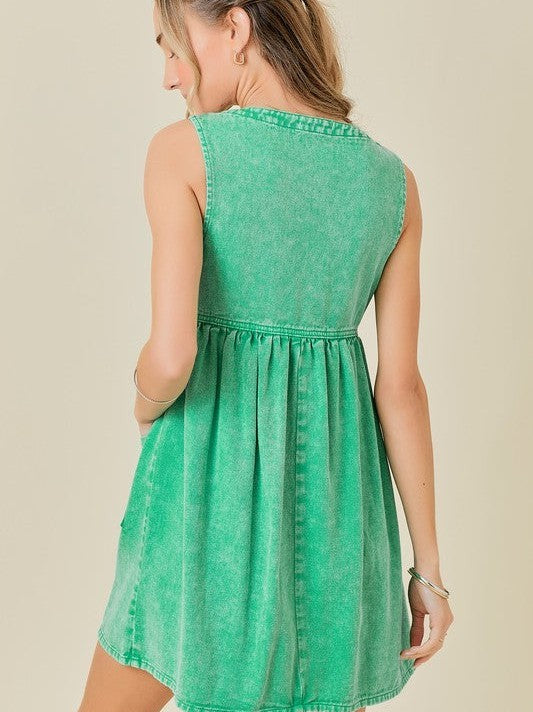 If You Can Dream It You Can Do It Washed Green Denim Dress-Women's Dresses-Shop Z & Joxa