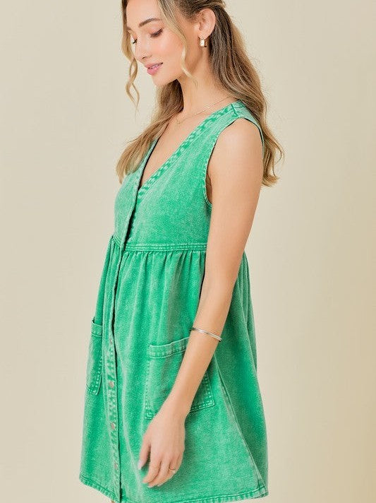 If You Can Dream It You Can Do It Washed Green Denim Dress-Women's Dresses-Shop Z & Joxa