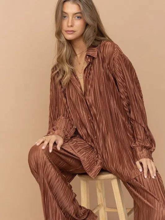 Irresistible Mini Pleat Lounge Set in Brown-Women's Sets-Shop Z & Joxa
