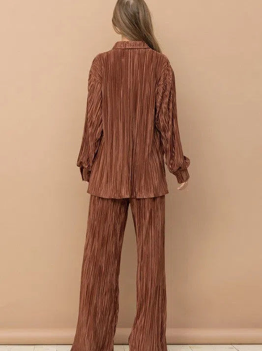 Irresistible Mini Pleat Lounge Set in Brown-Women's Sets-Shop Z & Joxa