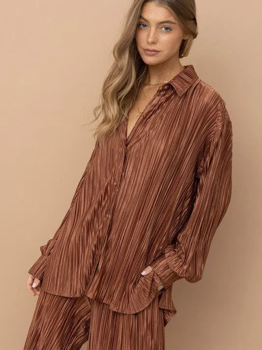 Irresistible Mini Pleat Lounge Set in Brown-Women's Sets-Shop Z & Joxa