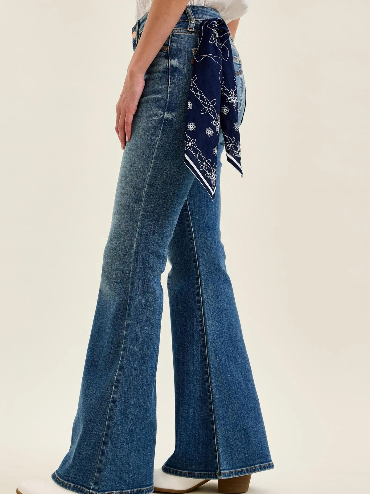 Judy Blue Bandana Belle Mid Rise Jaqueline Flare Jeans-Women's Jeans-Shop Z & Joxa