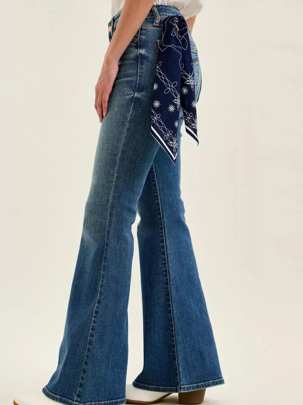 Judy Blue Bandana Belle Mid Rise Jaqueline Flare Jeans-Women's Jeans-Shop Z & Joxa