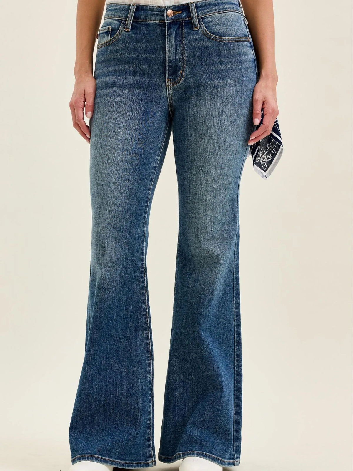 Judy Blue Bandana Belle Mid Rise Jaqueline Flare Jeans-Women's Jeans-Shop Z & Joxa