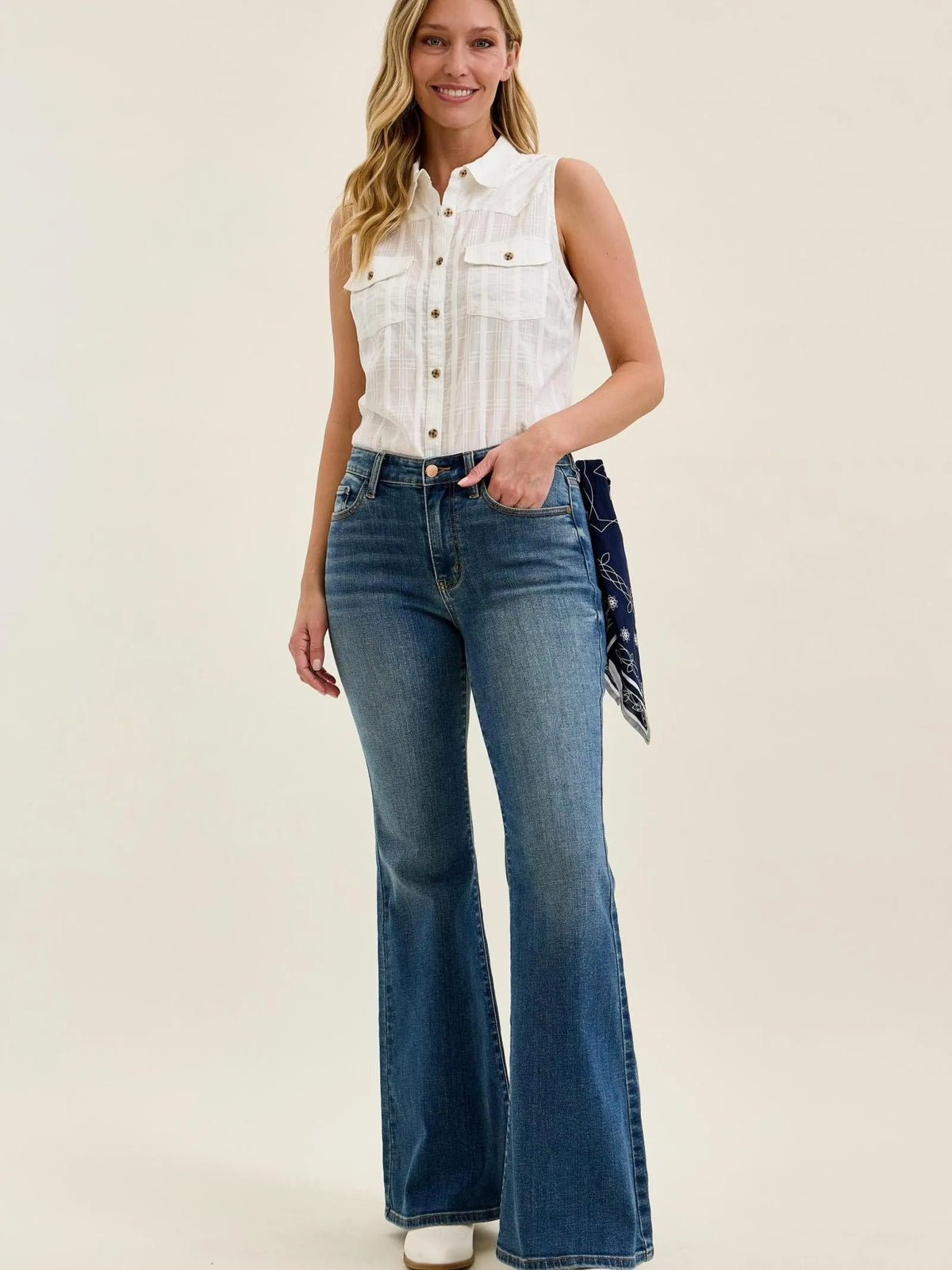 Judy Blue Bandana Belle Mid Rise Jaqueline Flare Jeans-Women's Jeans-Shop Z & Joxa