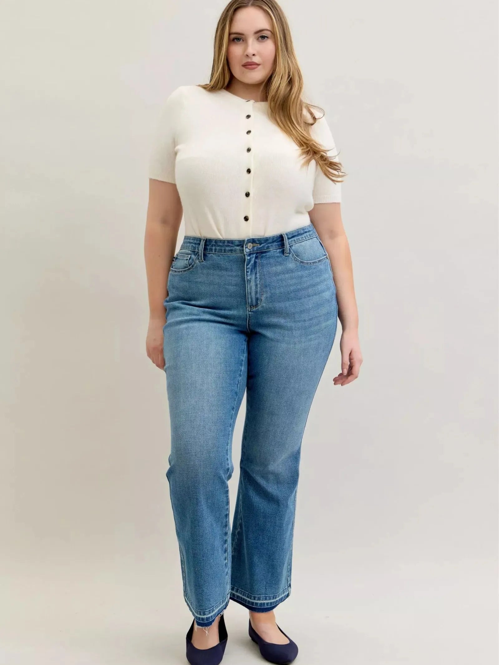 Judy Blue Blue Crush Tummy Control Mid Rise Slim Bootcut Release Hem Jeans-Women's Jeans-Shop Z & Joxa