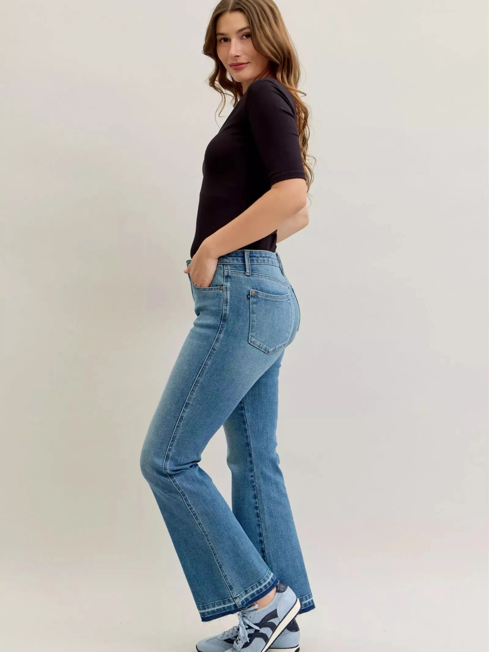 Judy Blue Blue Crush Tummy Control Mid Rise Slim Bootcut Release Hem Jeans-Women's Jeans-Shop Z & Joxa