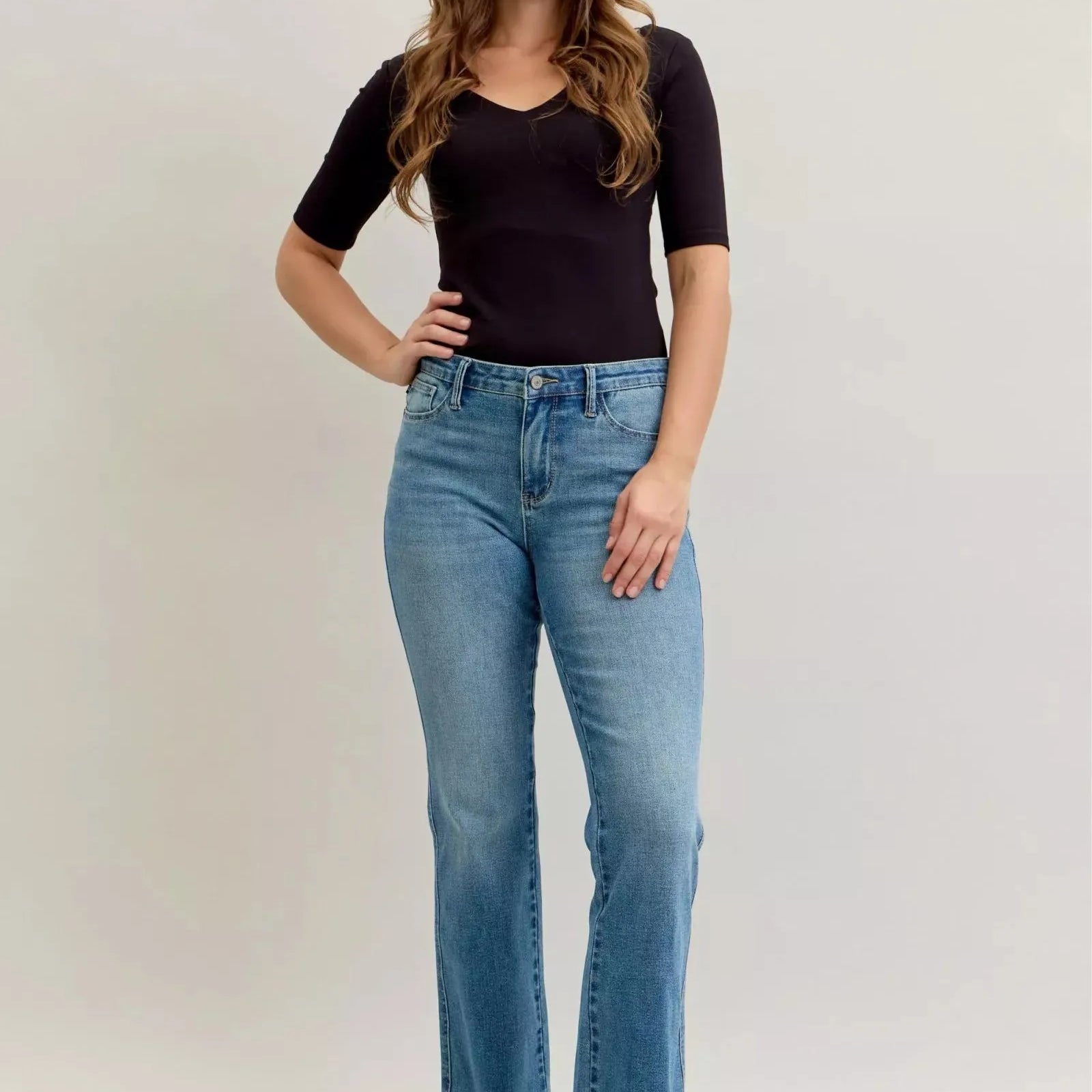 Judy Blue Blue Crush Tummy Control Mid Rise Slim Bootcut Release Hem Jeans-Women's Jeans-Shop Z & Joxa