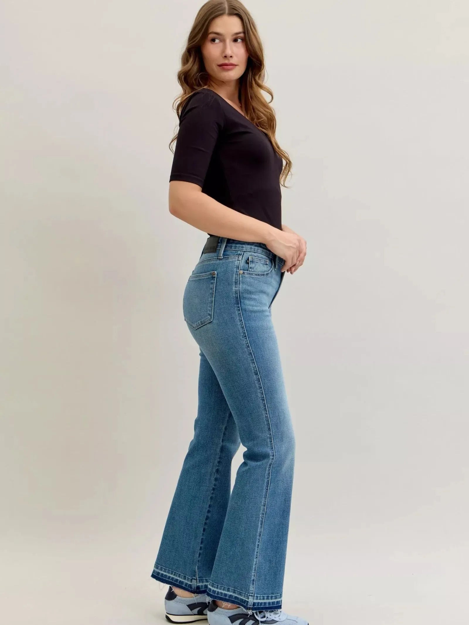 Judy Blue Blue Crush Tummy Control Mid Rise Slim Bootcut Release Hem Jeans-Women's Jeans-Shop Z & Joxa