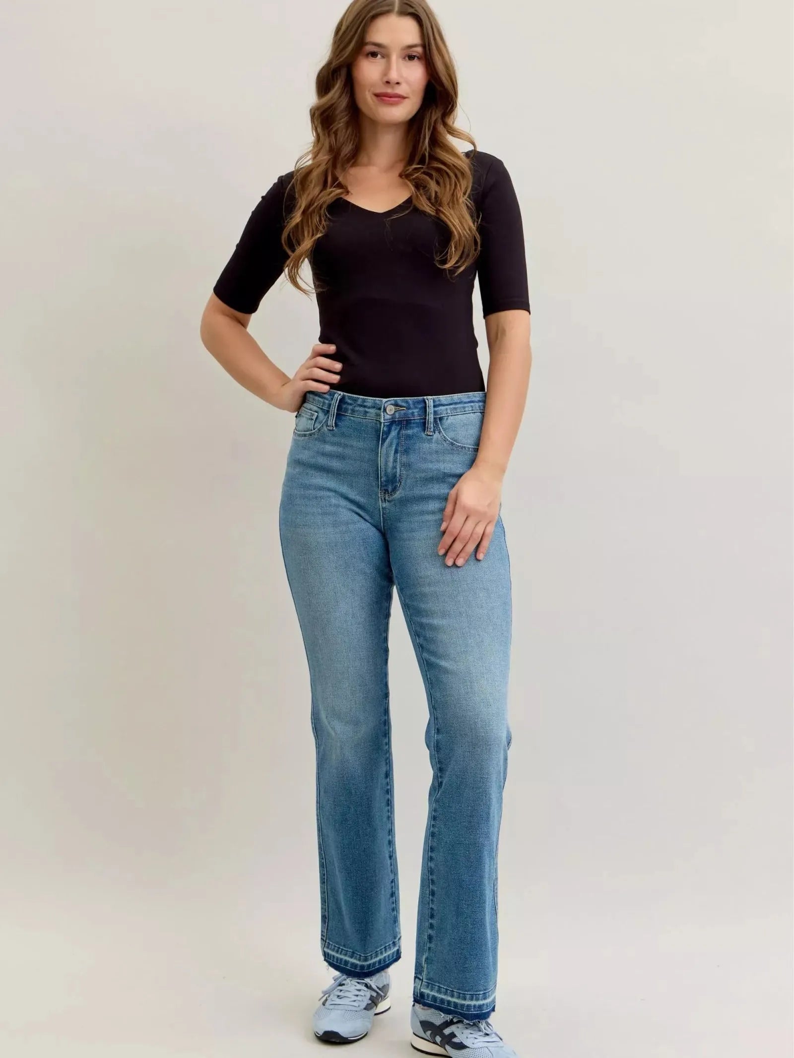 Judy Blue Blue Crush Tummy Control Mid Rise Slim Bootcut Release Hem Jeans-Women's Jeans-Shop Z & Joxa