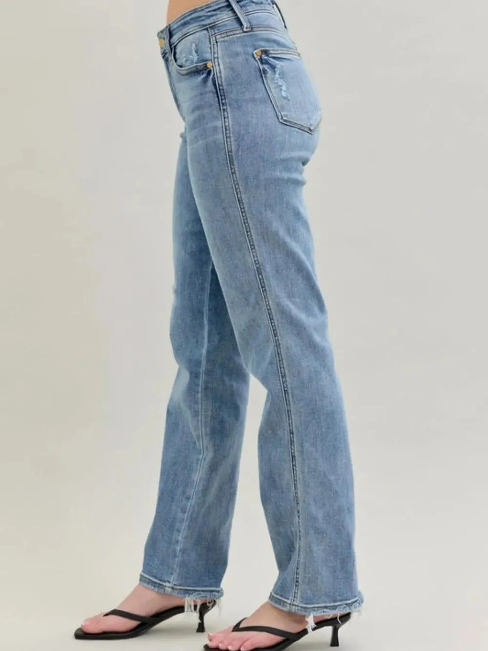 Judy Blue Blue Mirage Frayed Hem Cell Phone Pocket Dad Jeans-Women's Jeans-Shop Z & Joxa