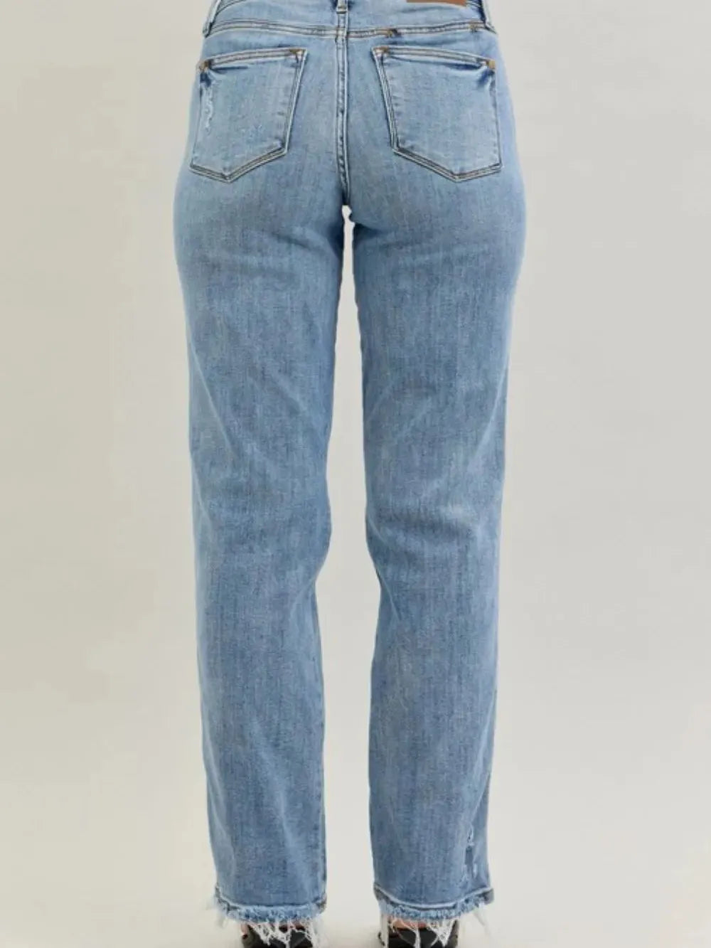 Judy Blue Blue Mirage Frayed Hem Cell Phone Pocket Dad Jeans-Women's Jeans-Shop Z & Joxa