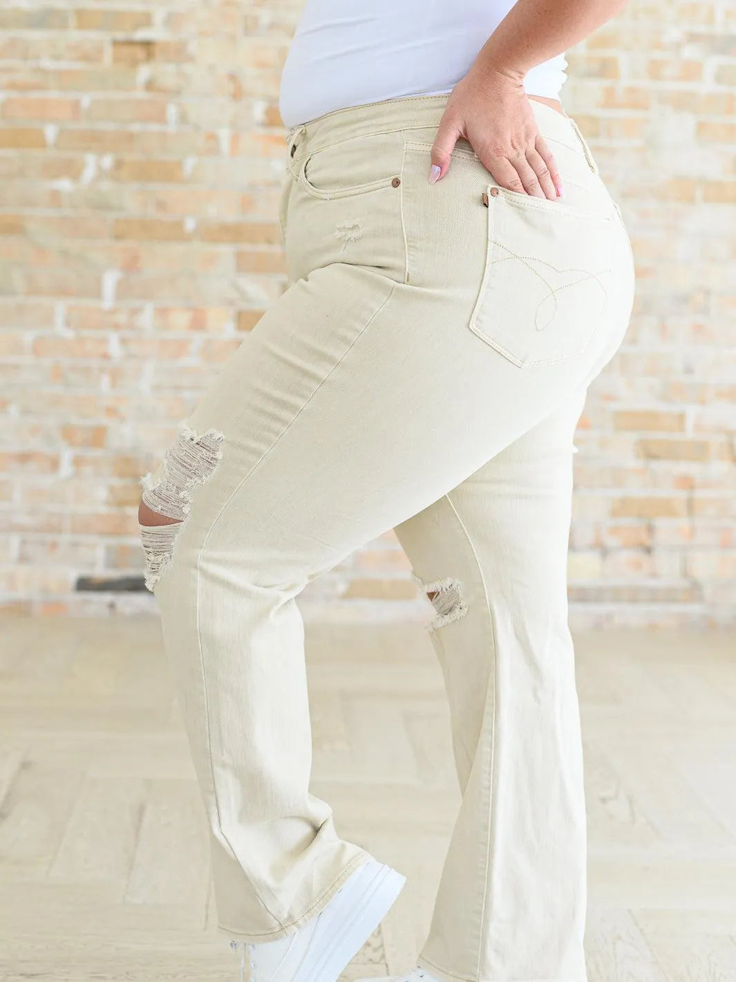 Judy Blue Bone Voyage High Rise Distressed Wide Leg Jeans-Women's Jeans-Shop Z & Joxa