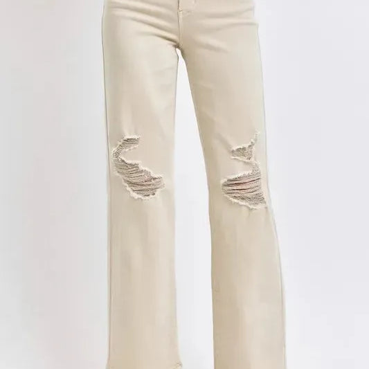 Judy Blue Bone Voyage High Rise Distressed Wide Leg Jeans-Women's Jeans-Shop Z & Joxa
